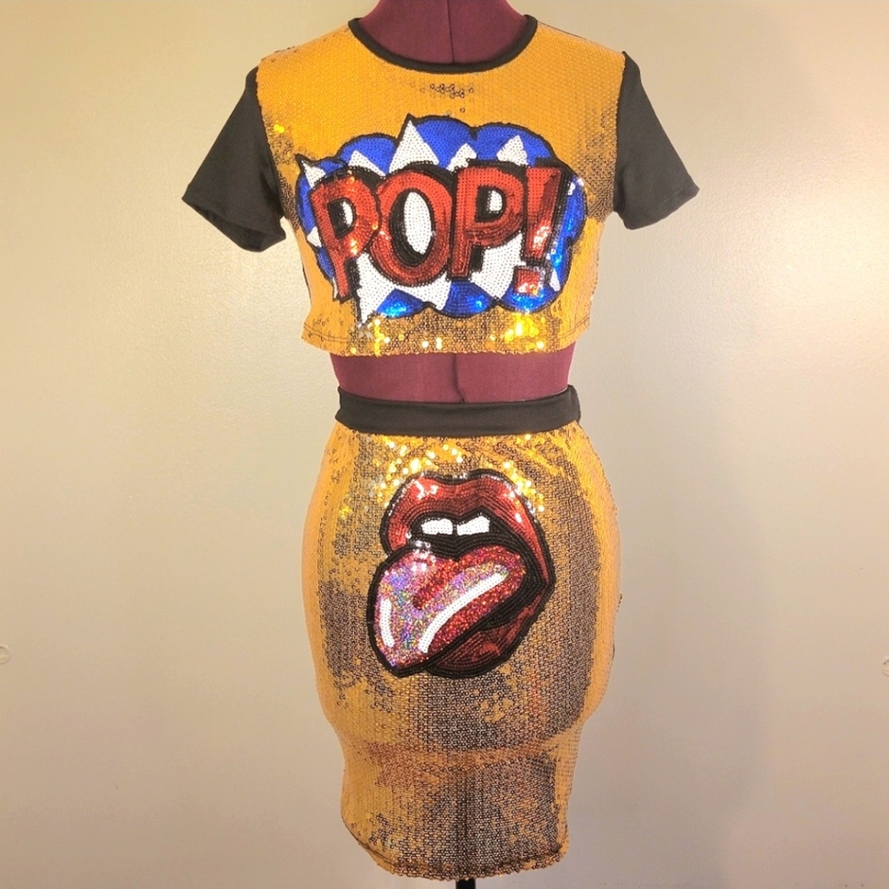 Uptown U.S.A  sequin crop top and skirt set